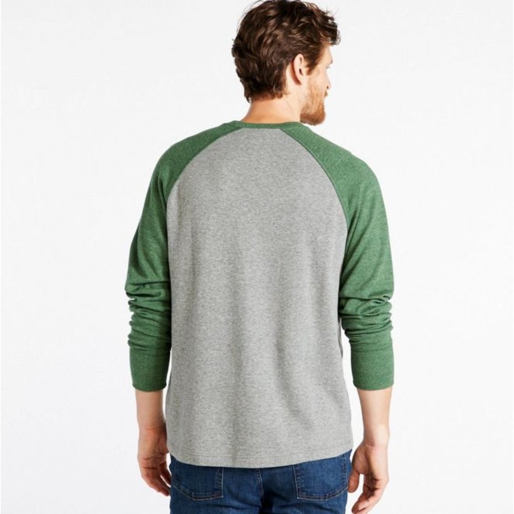 L.L. Bean Men's Cotton Crewneck, Slightly Fitted Long Sleeve, Two-Tone Green - Picture 2 of 5